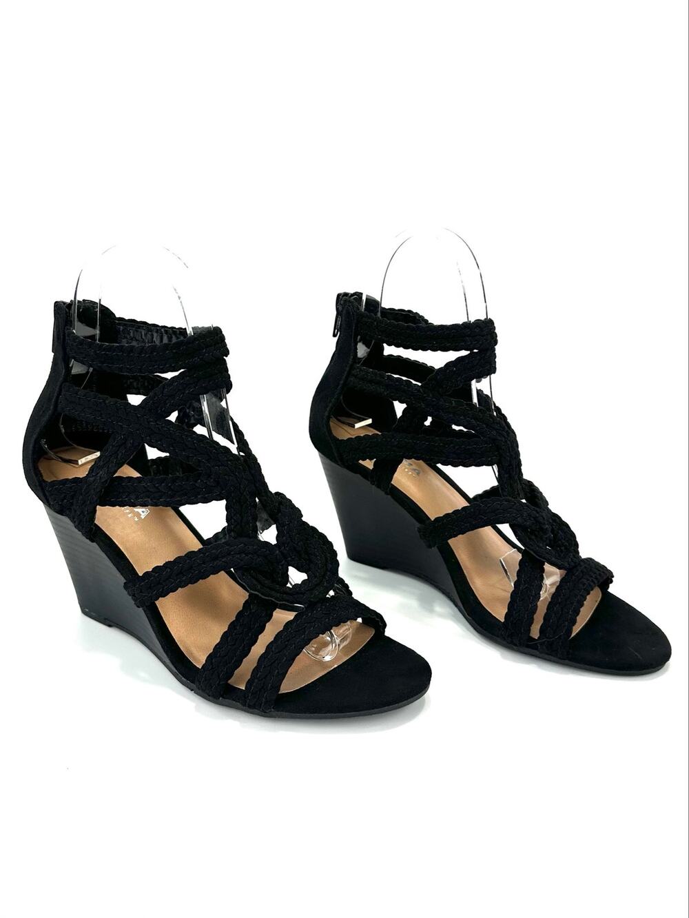 Sonoma Astris Braided Strappy Wedge Sandal Sz 6M Black Gladiator-like High-Heels